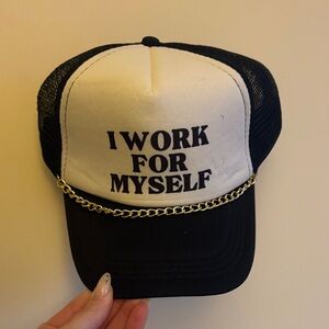 Black and White Trucker Hat with Gold Chain
